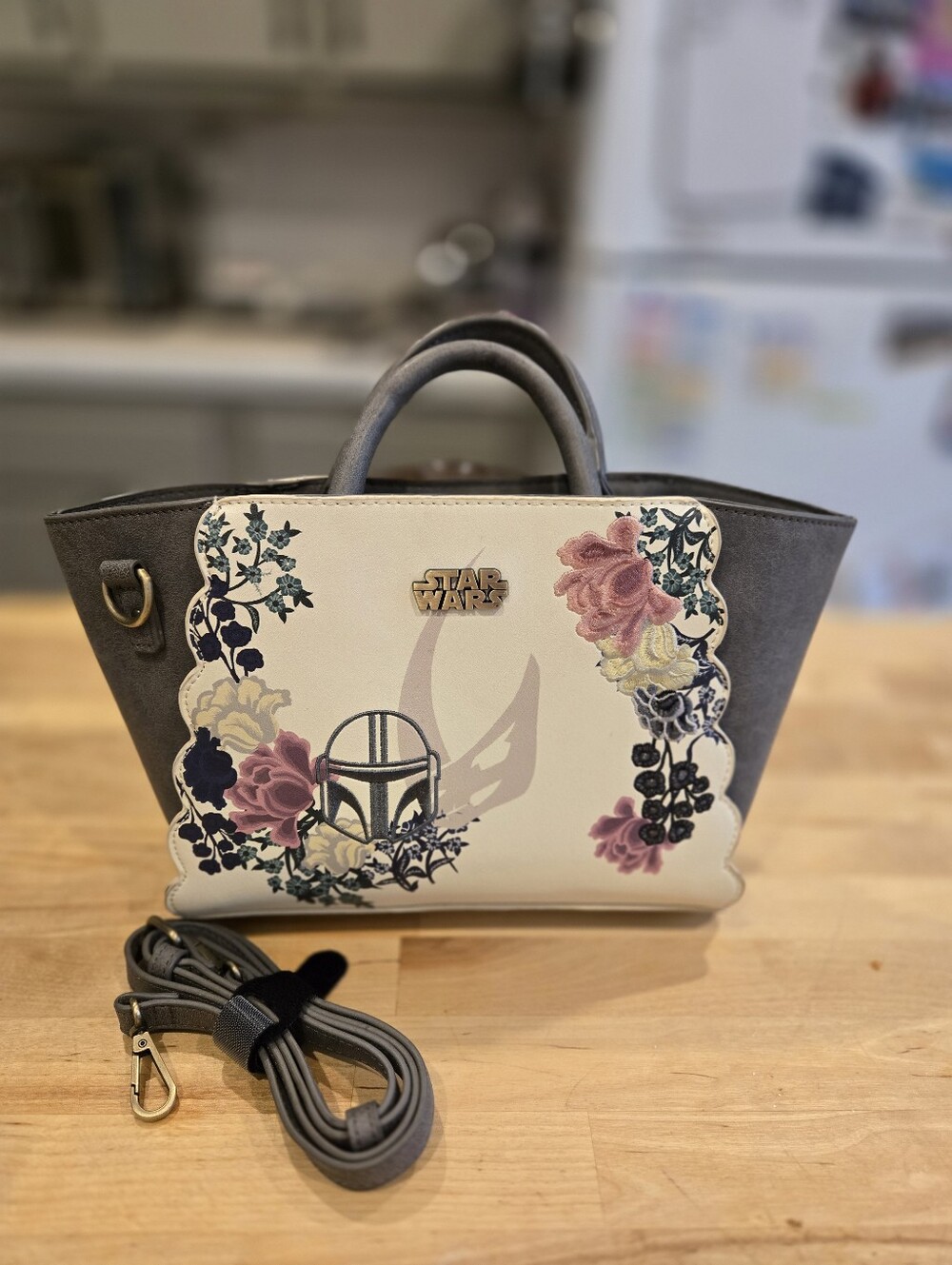 Bioworld Star Wars Boba Fett Floral Satchel Top Handle Bag, Detachable Strap NWT